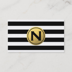 Black White Stripes Gold Foil Circle Business Card