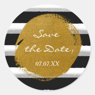 Black White Stripes & Gold Foil Watercolor Sticker