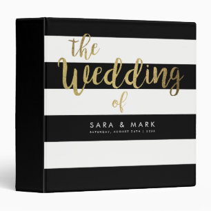 Black & White Stripes Gold Foil Wedding Binder
