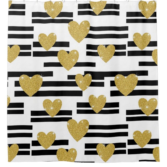 Black White Stripes Gold Hearts Pattern (Front)