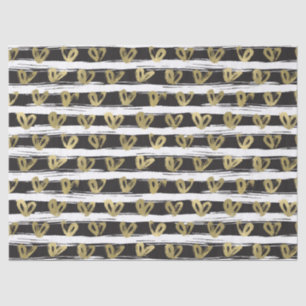Black White Stripes Gold Hearts Tissue Paper