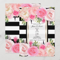 Black White Stripes Gold Pink Floral Wedding
