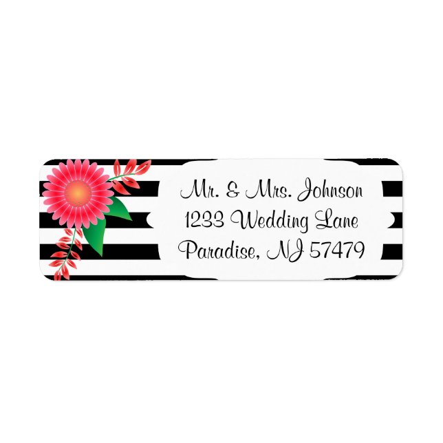 Black & White Stripes, Gold | Pink Flowers | (Front)