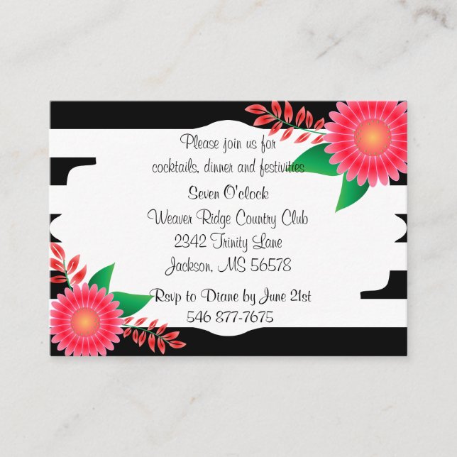 Black & White Stripes, Gold | Pink Reception Enclosure Card (Front)