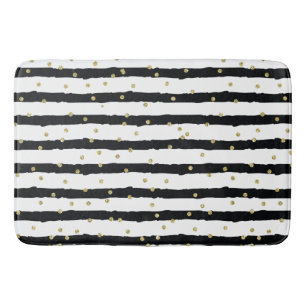 Black White Stripes Gold Sparkly Confetti Bath Mat