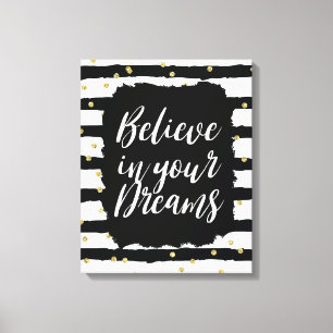 Black White Stripes Gold Sparkly Confetti Dreams Canvas Print