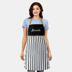 Black & White Stripes Gold Trim Personalized Apron