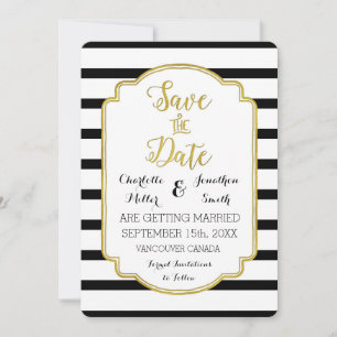 Black White Stripes Gold Wedding Save the Date