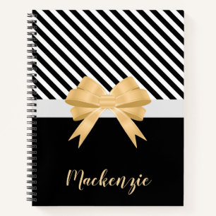 Black White Stripes Goldem Bow Notebook