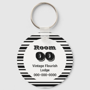 Black white stripes hotel room keychain