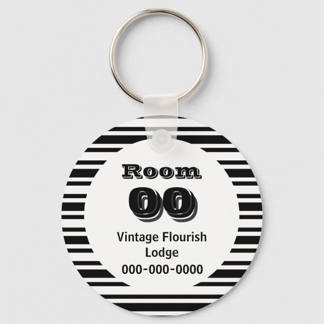 Black white stripes hotel room keychain (Front)