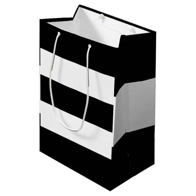 Black White Stripes Medium Gift Bag (Front Angled)
