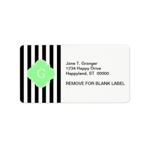 Black White Stripes Mint Green Quatrefoil Monogram Label