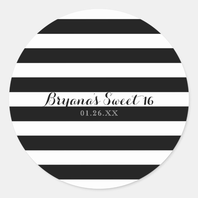 Black & White Stripes Modern Striped Custom Favour Classic Round Sticker (Front)