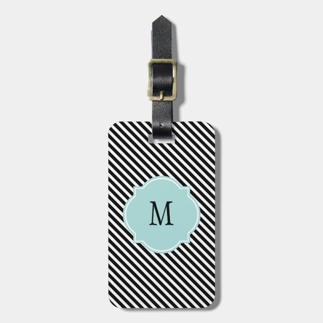 Black & White Stripes Monogram Luggage Tag (Front Vertical)