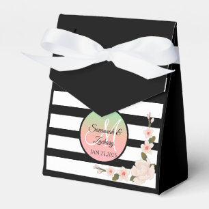 Black White Stripes Monogramm Floral Favor Box