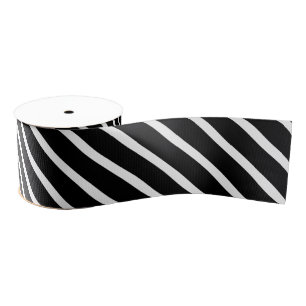 Black White Stripes oblique pattern Grosgrain Ribbon