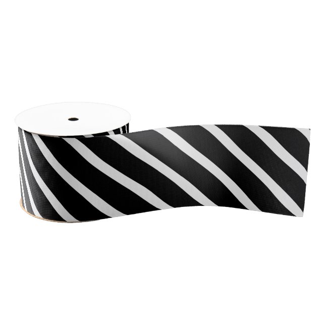 Black White Stripes oblique pattern Grosgrain Ribbon (Spool)