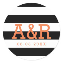 Black & White Stripes | Orange Monogram & Date