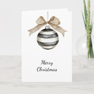 Black White Stripes Ornament Bow Christmas  Card