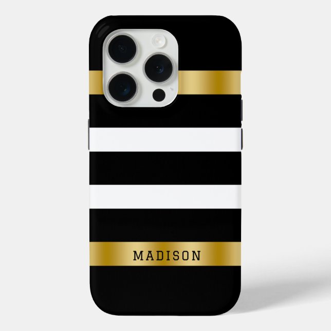 Black & white stripes pattern gold accents accent Case-Mate iPhone case (Back)