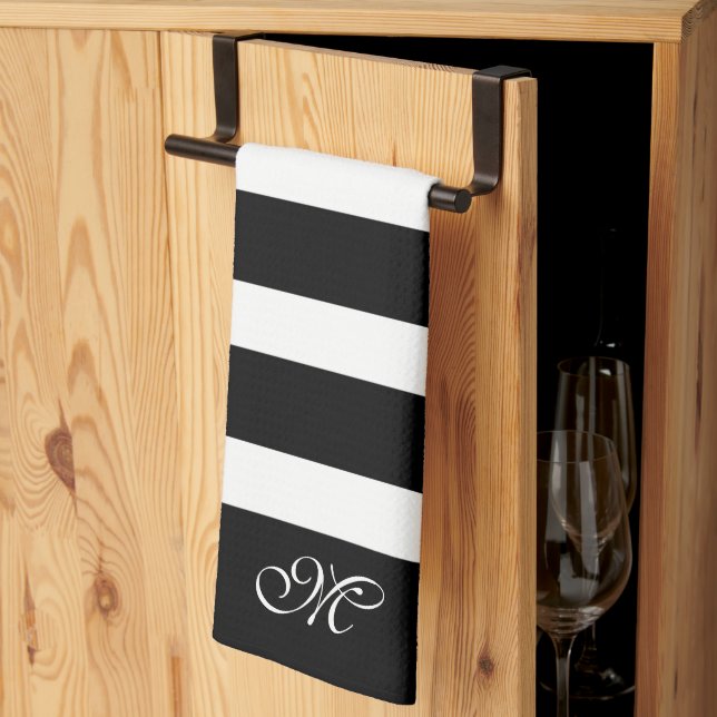Black & white stripes pattern kitchen towel (Thirds Fold)