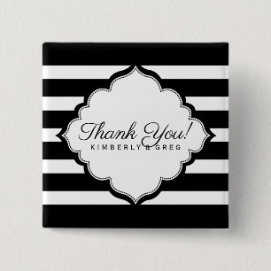 Black & White Stripes Pattern- Thank You 2 Inch Square Button