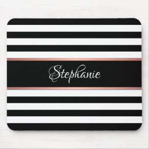 Black White Stripes Personalized Mouse Pad