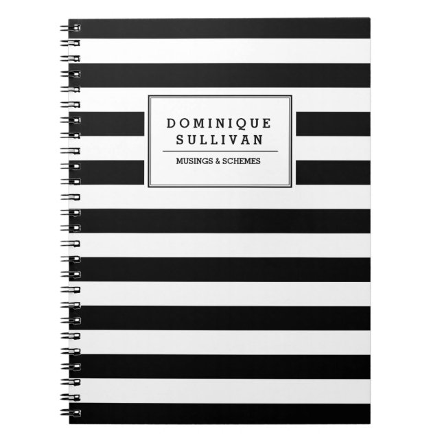 Black & White Stripes Personalized Notebook (Front)