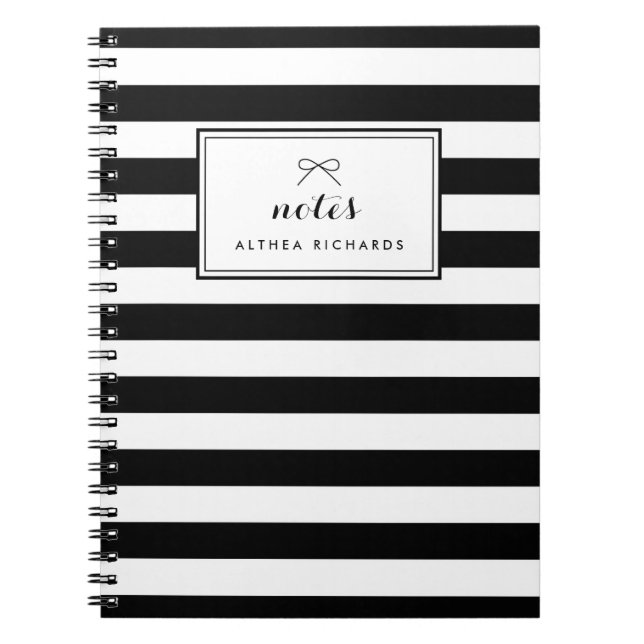 Black & White Stripes Personalized Notebook (Front)