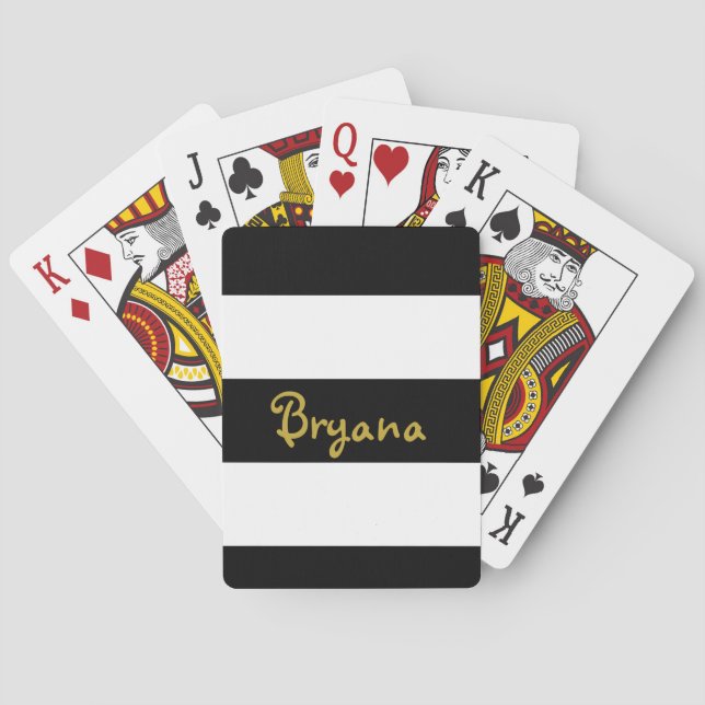 Black & White Stripes Personalized Playing Cards (Back)