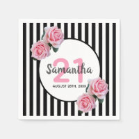 Black white stripes pink florals 21st birthday