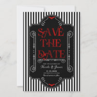 Black White Stripes Red Gothic Bat Wedding