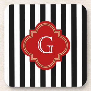 Black White Stripes, Red Label Monogram Coaster