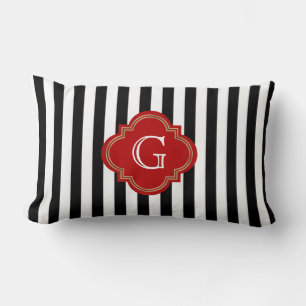 Black White Stripes, Red Label Monogram Lumbar Pillow