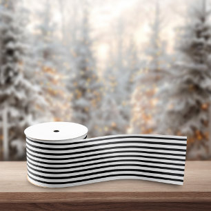 Black White Stripes Retro Minimalist Christmas Grosgrain Ribbon