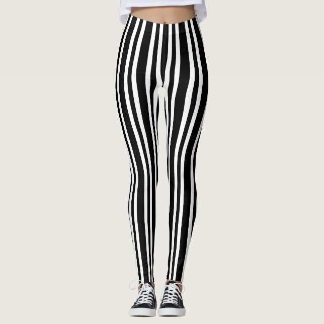 Black White Stripes Seamless Pattern Leggings (Front)