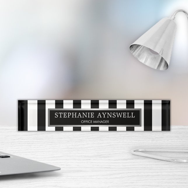 Black White Stripes Silver Personalized Nameplate (Creator Uploaded)