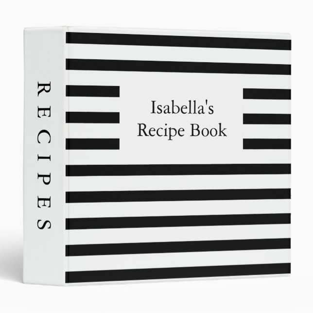 Black White Stripes Simple Recipe Book Binder (Front/Spine)