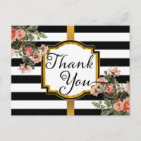 Black | White Stripes Vintage Floral Thank You