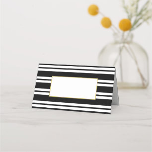 Black & White Stripes Wedding Folded Place Cards