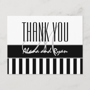 Black White Stripes Wedding Thank You Card V01C