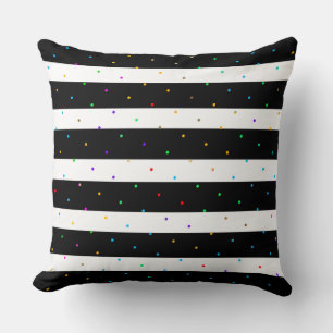 Black & White Stripes With Colourful Dots Pattern Throw Pillow