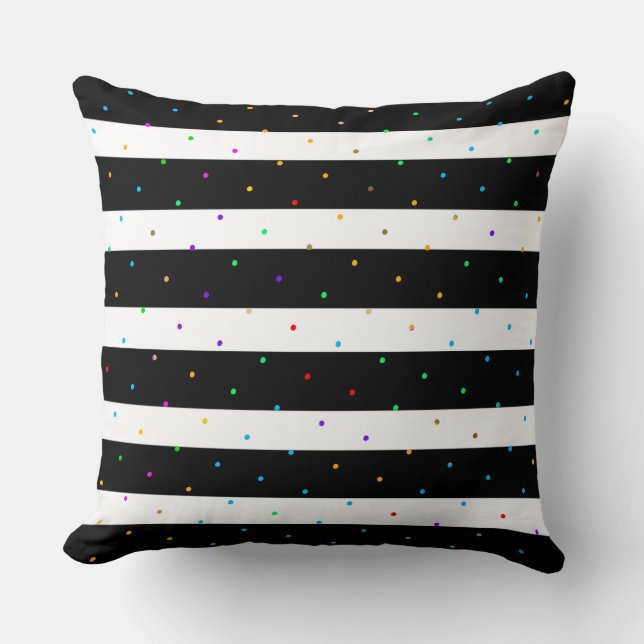 Black & White Stripes With Colourful Dots Pattern Throw Pillow (Front)