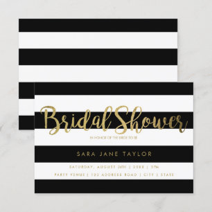 Black & White Stripes with Gold Foil Bridal Shower Invitation