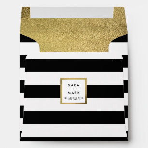 Black & White Stripes with Gold Foil Personalized Envelopes