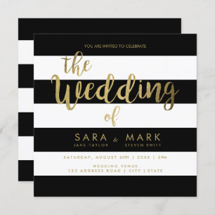 Black & White Stripes with Gold Foil Typography Invitation