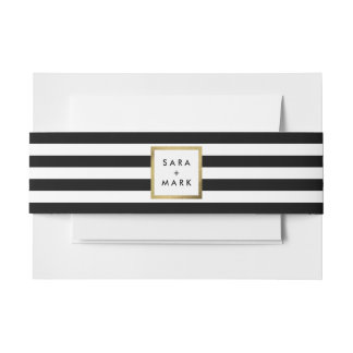 Black & White Stripes with Gold Frame Label Custom Invitation Belly Band