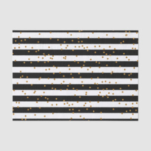 Black & White Stripes with Metallic Gold Confetti Tissue Paper