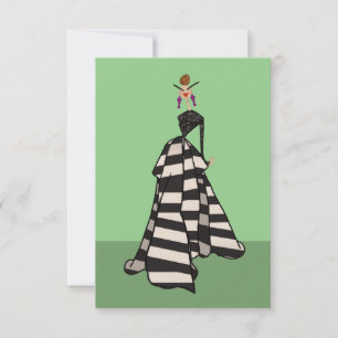 Black & White Stripes Woman Fashion Art Card